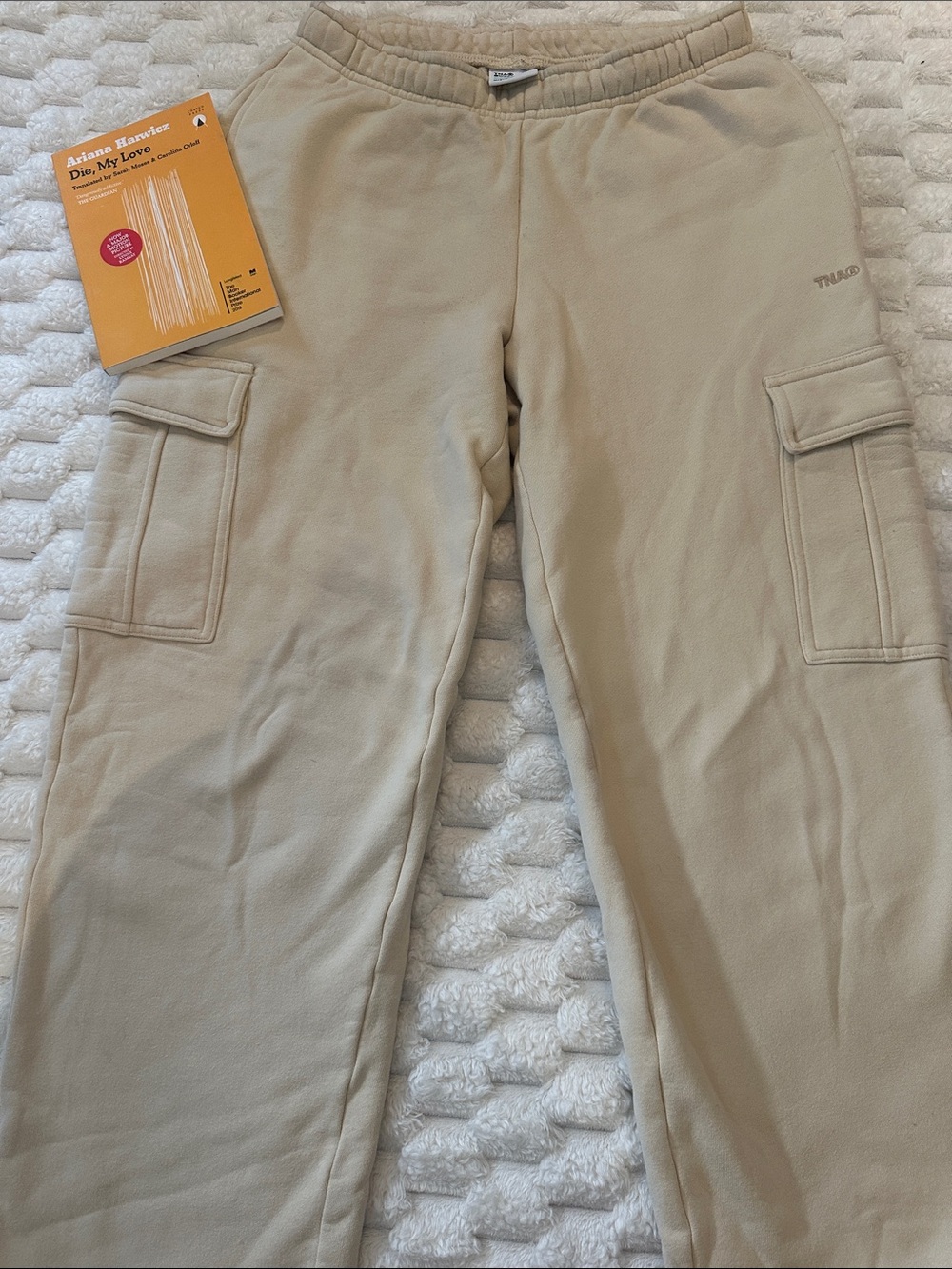 TNA Pale Yellow cozy fleece Cargo Sweatpants